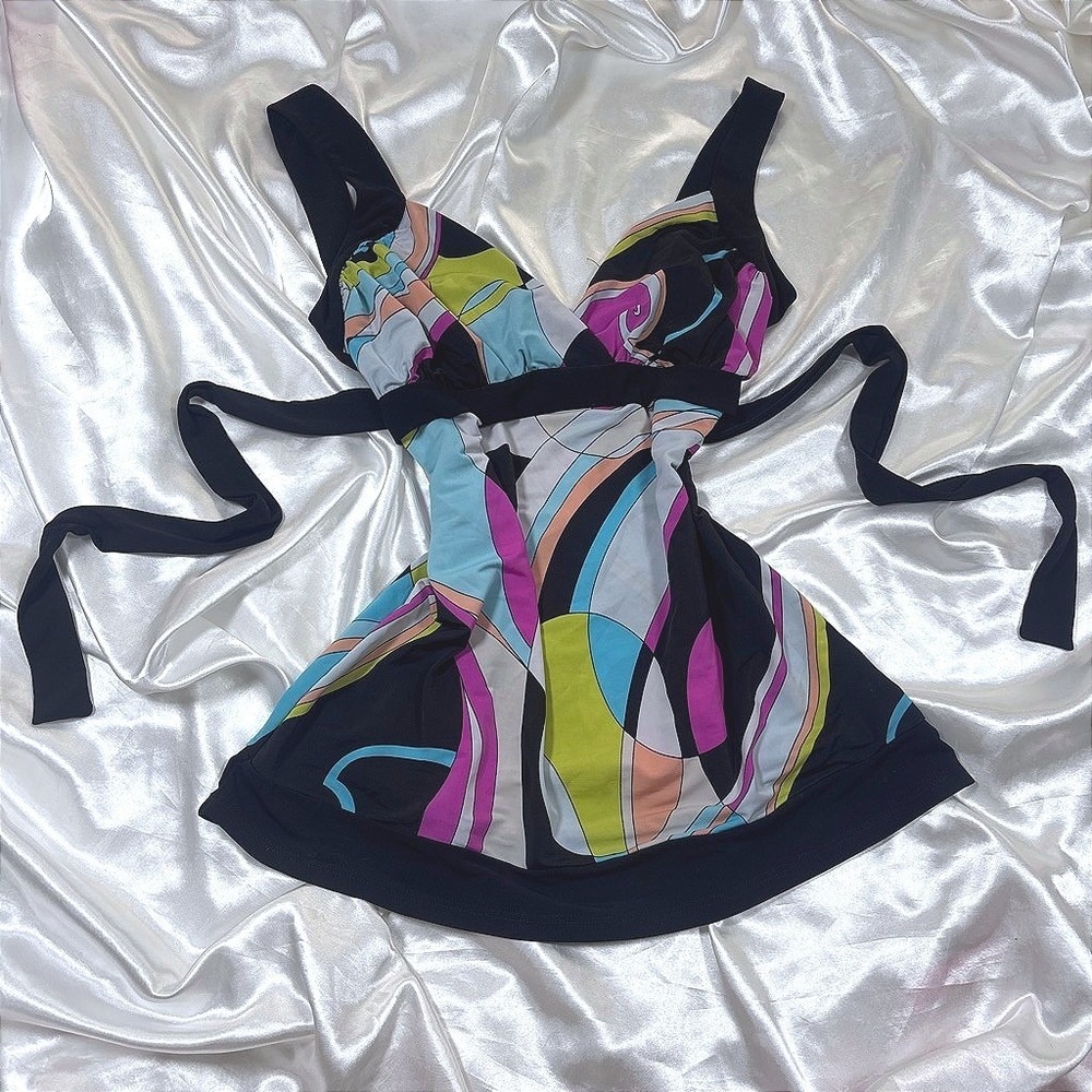 y2k Tank Top Multicolor Excellent Psychedelic Empire Waist Back Tie C261-C140